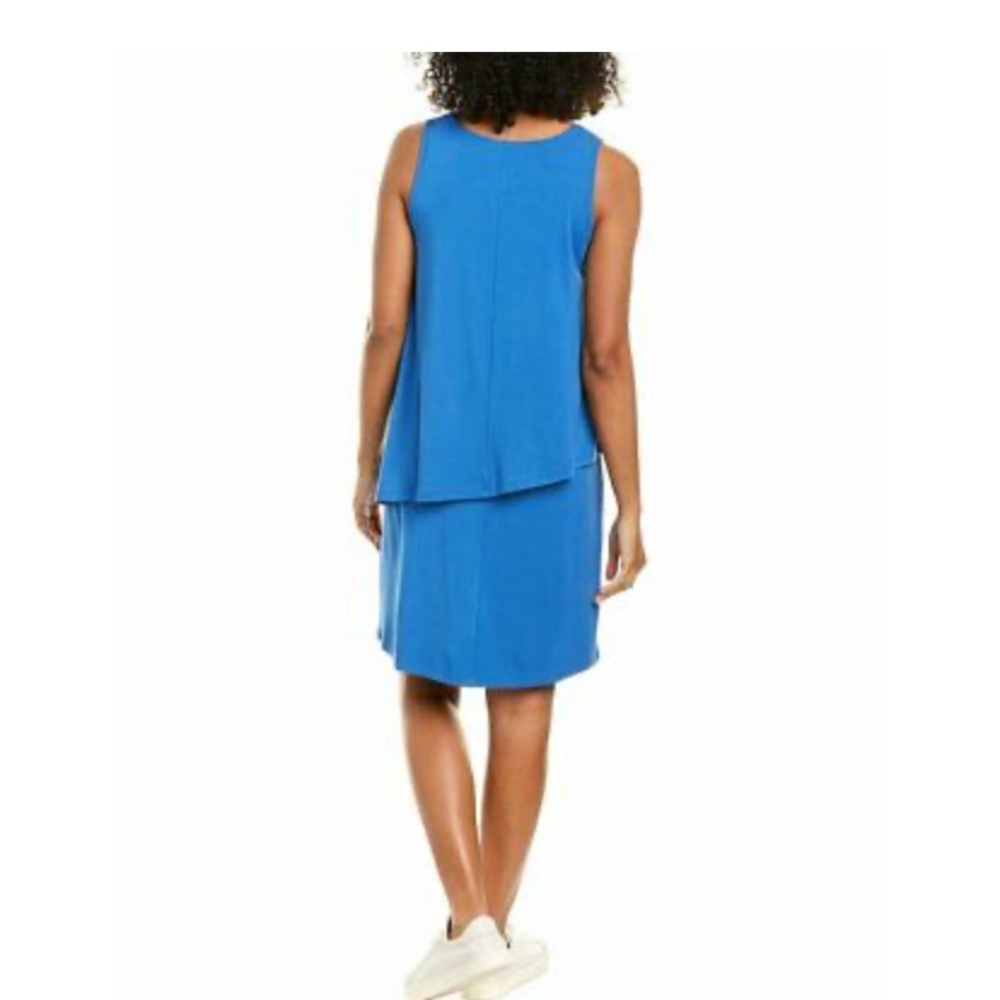 NWT Lilla P Aqua Blue Double Layer V-Neck Shift Dress | S - Picture 2 of 8